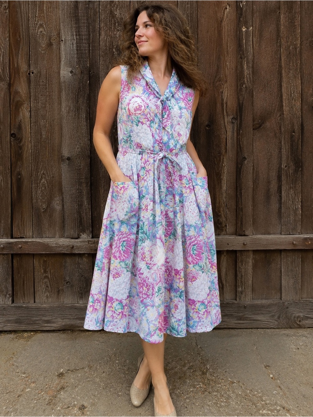 Vintage Laura Ashley 1980s Floral Midi Dress Size 14 Cottagecore Cotton